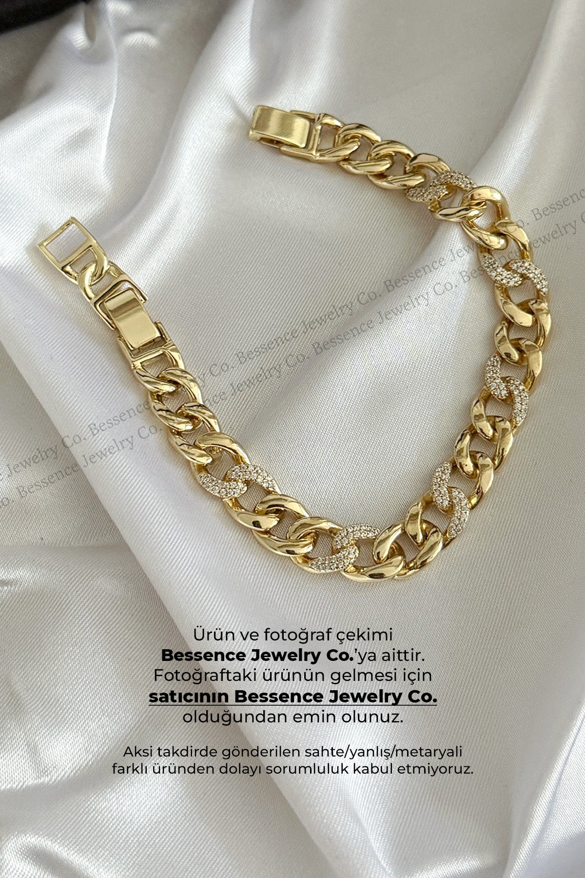 Xuping Kalın Halka Zirkon Taşlı 14K Gold Çelik Bileklik - görsel 1
