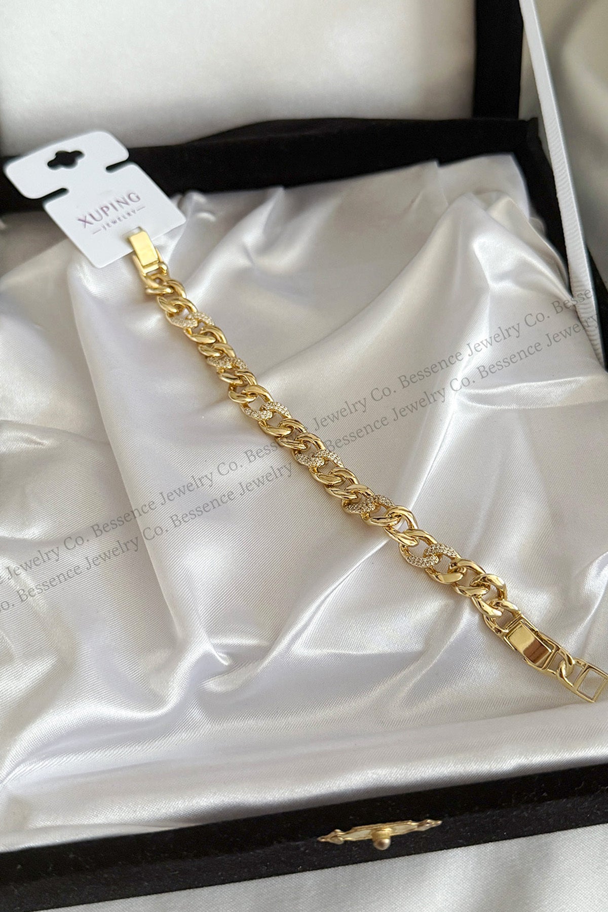 Xuping Kalın Halka Zirkon Taşlı 14K Gold Çelik Bileklik - görsel 4