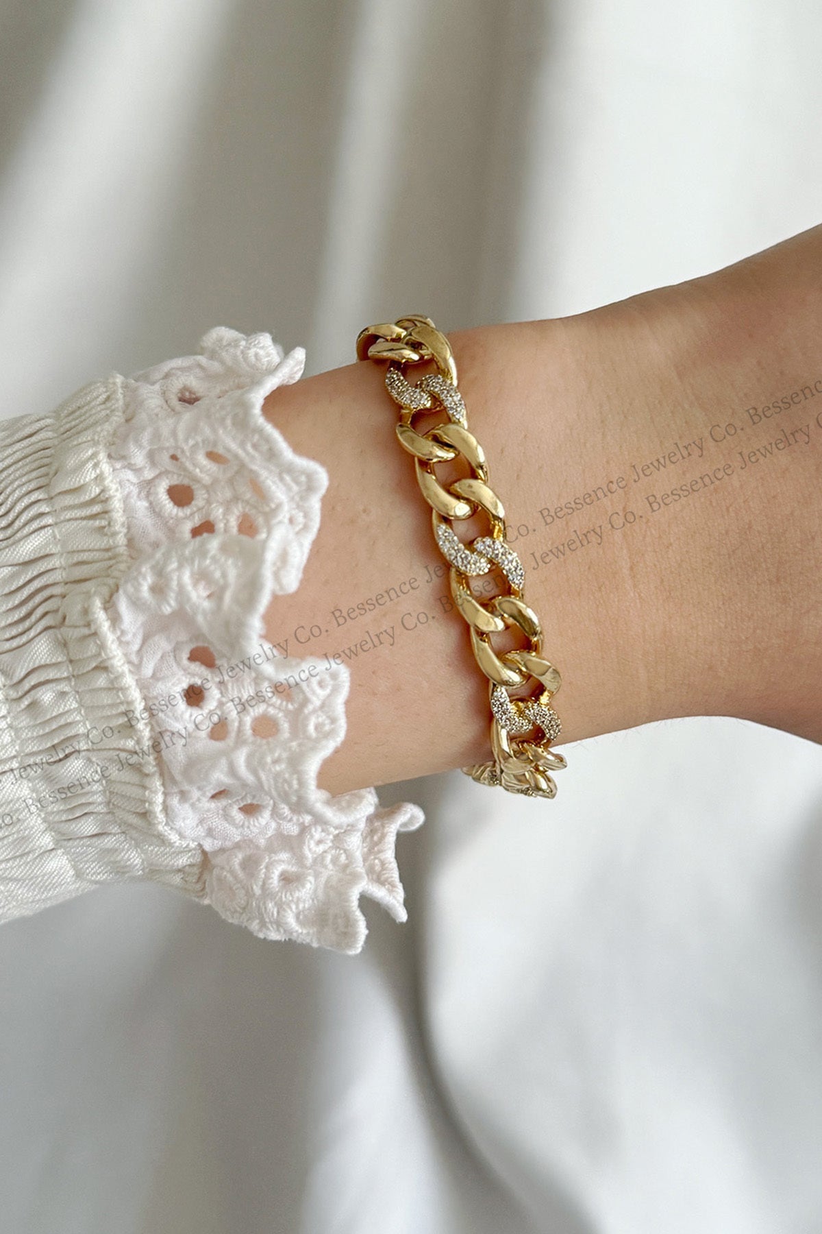 Xuping Kalın Halka Zirkon Taşlı 14K Gold Çelik Bileklik - görsel 2